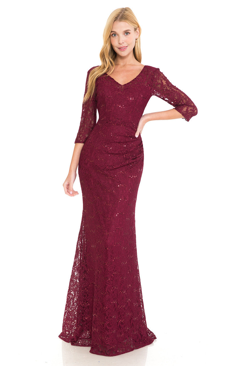 Sequin Lace Sweetheart 3/4 Sleeve Dress 5223 by Lenovia