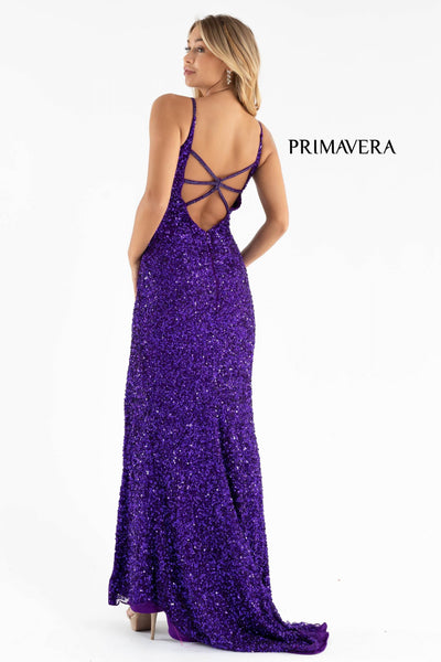 Primavera Couture 3792 Long Fitted Sequin Formal Slit Prom Gown