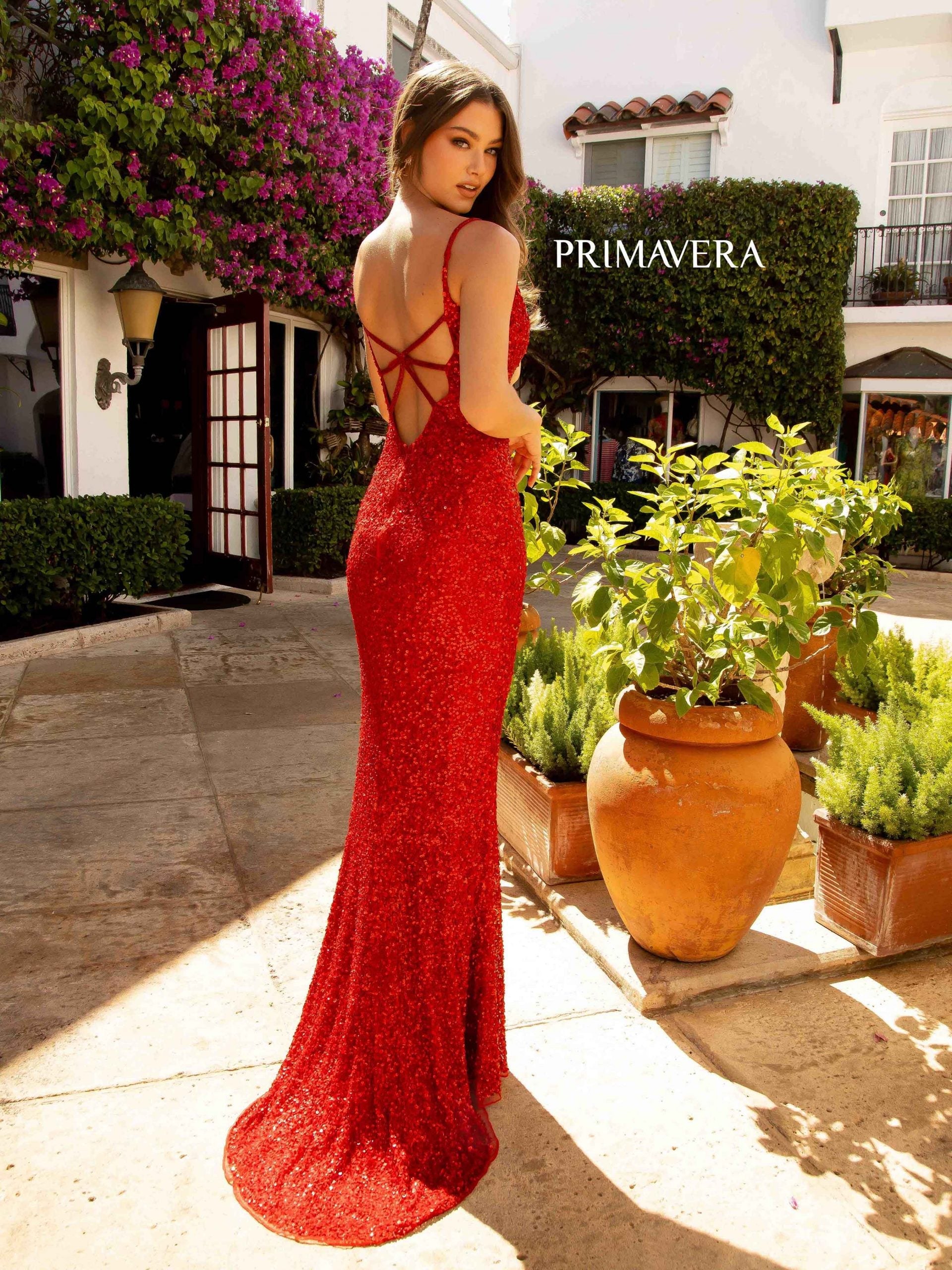 Primavera Couture 3792 Long Fitted Sequin Formal Slit Prom Gown