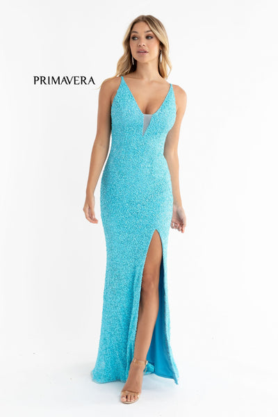 Prom Dresses Long Fitted Sequin Formal Slit Prom Gown Turquoise