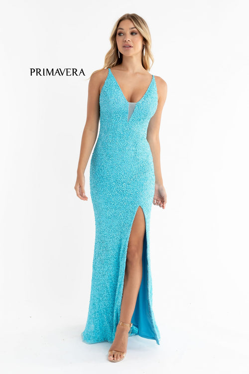 Prom Dresses Long Fitted Sequin Formal Slit Prom Gown Turquoise