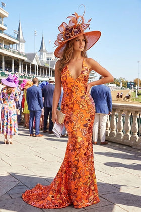 Kentucky Derby Dress Race Outfit in Orange By Jovani 08462