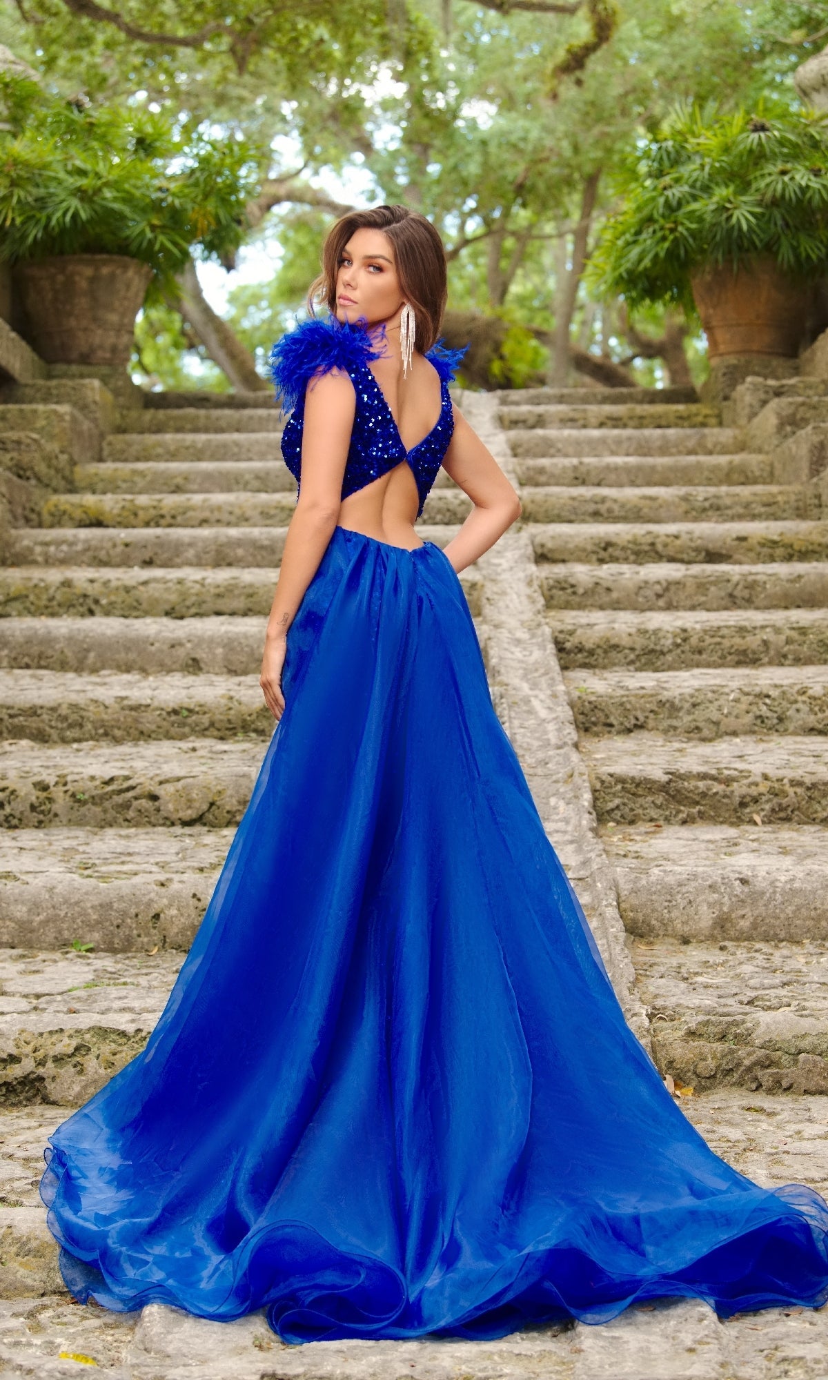 Ava Presley 38339 Long V-Neck Open Back Sequin Formal Evening Chiffon Dress