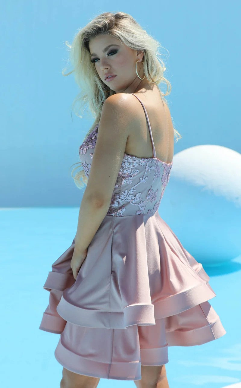 Jessica Angel JA384 V-Neck Spaghetti Strap A-Line Sequin Homecoming Jersey Dress