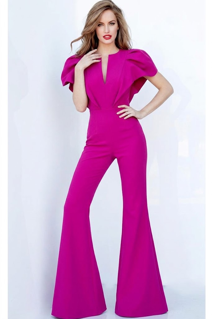 Chic Black Ruffle Jumpsuit with Split Neckline