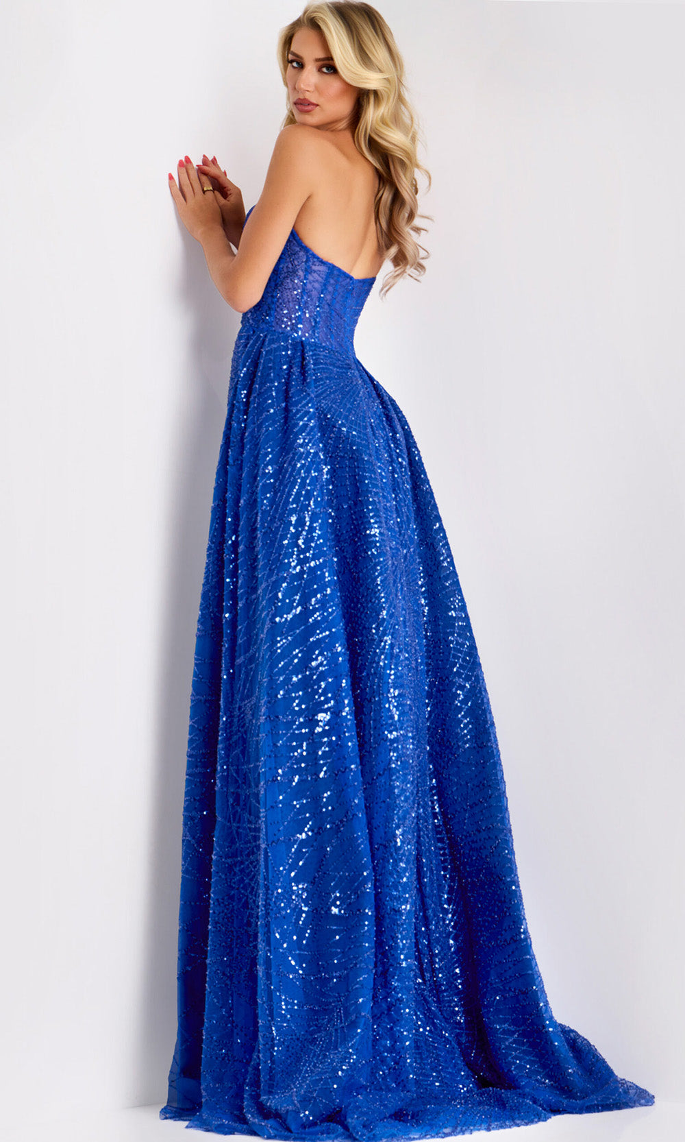 Jovani 39029 - Strapless Sequin Mesh Overskirt Gown