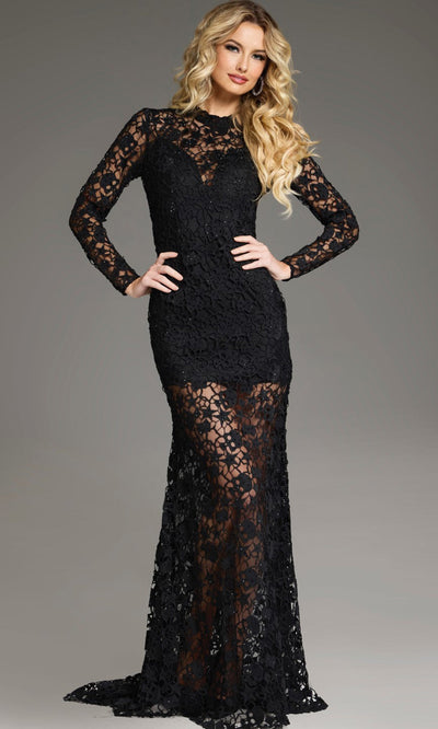 Jovani 39034 - High Neckline Floral Lace Gown