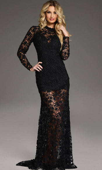 Jovani 39034 - High Neckline Floral Lace Gown