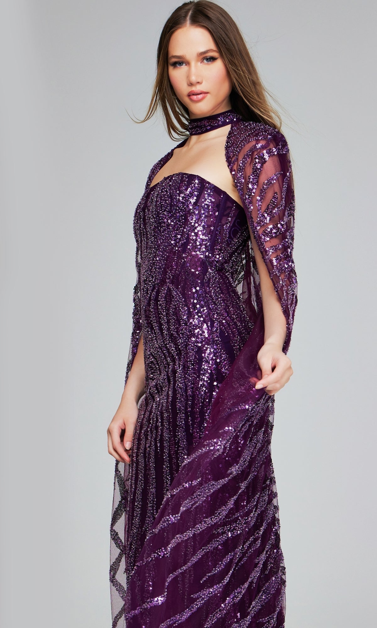 Jovani 39046 – Impresionante vestido de fiesta con lentejuelas moradas