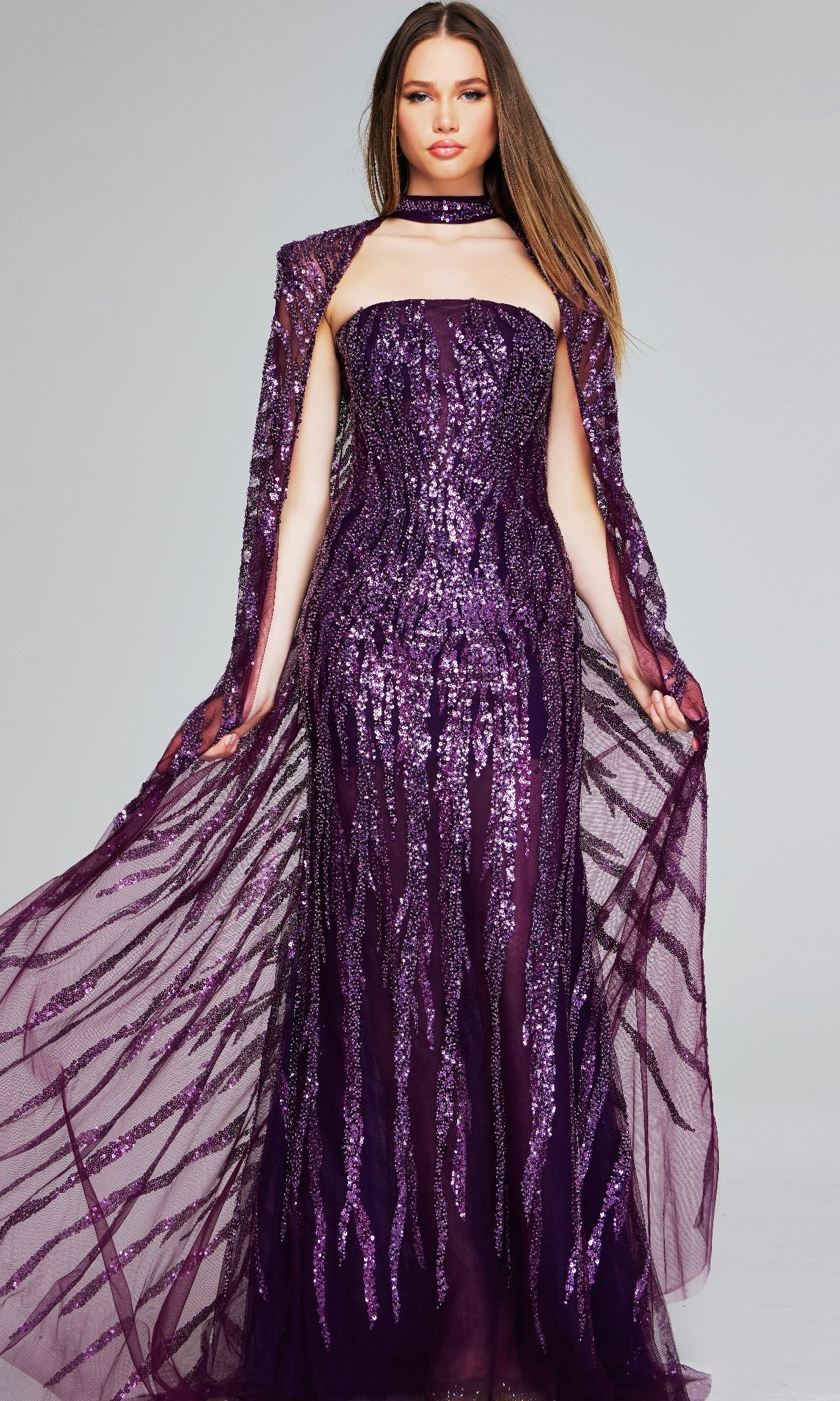 Jovani 39046 – Impresionante vestido de fiesta con lentejuelas moradas
