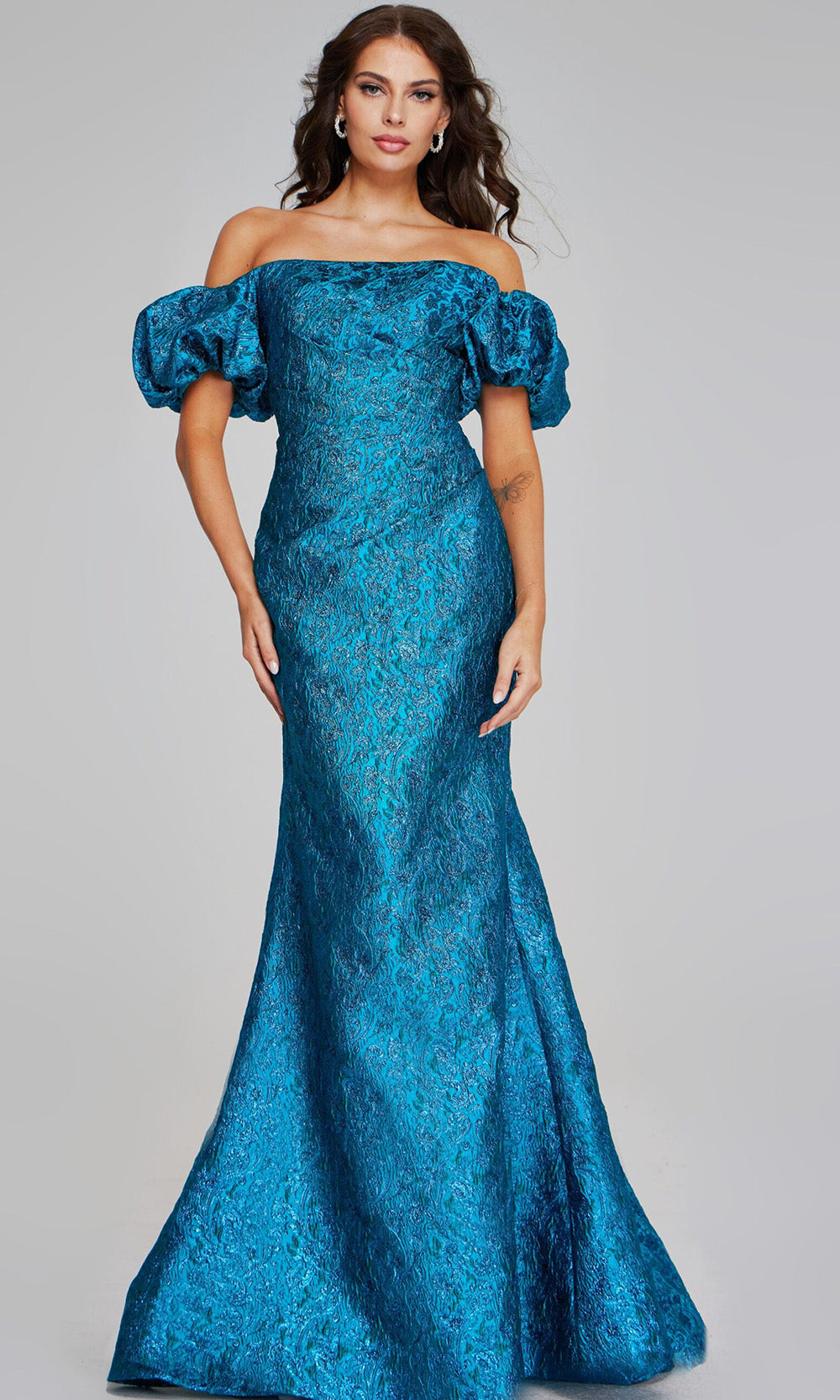 Jovani 39113 Off Shoulder Puff Sleeve Evening Gown