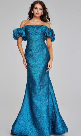 Jovani 39113 Off Shoulder Puff Sleeve Evening Gown