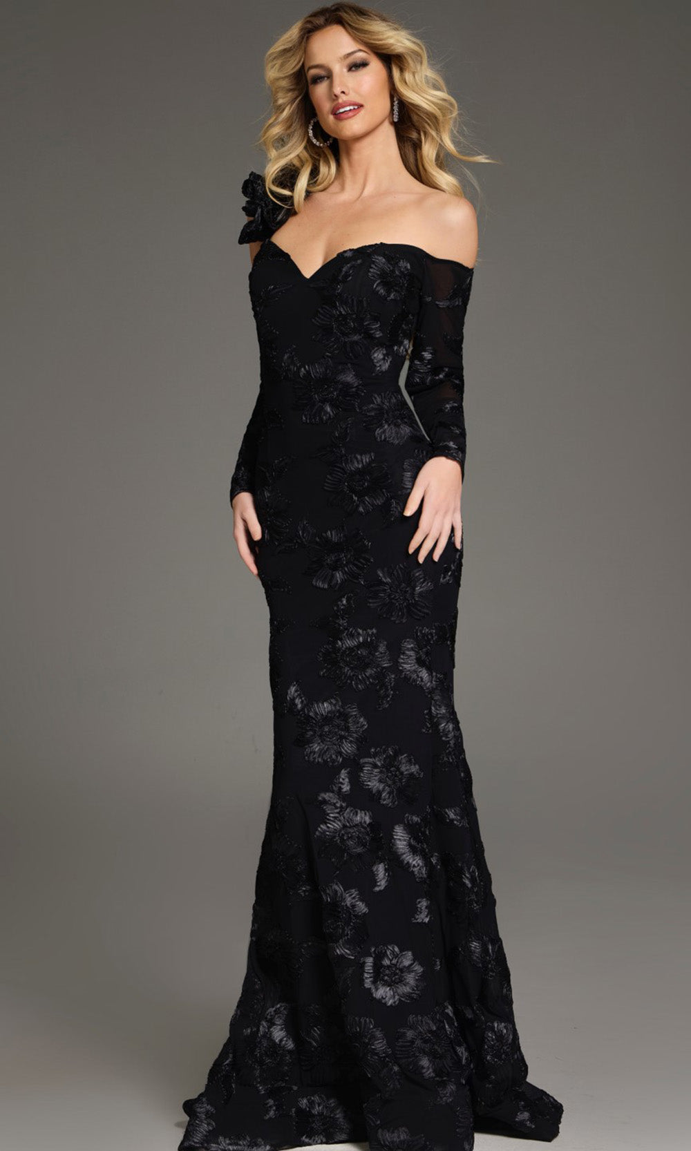 Jovani 39266 Long Sleeve Floral Lace Evening Gown