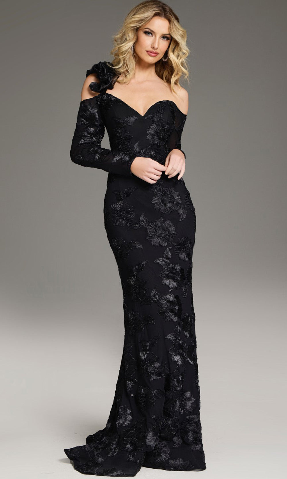 Jovani 39266 Long Sleeve Floral Lace Evening Gown