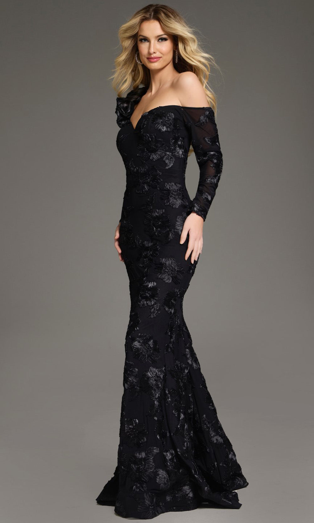Jovani 39266 Long Sleeve Floral Lace Evening Gown