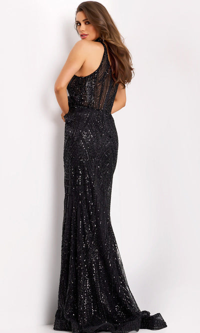 Stunning Black Halter Sequin Evening Gown by Jovani 39390