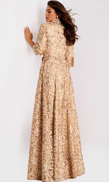 Jovani 39426 - Collared V-Neck Embroidered Lace Gown