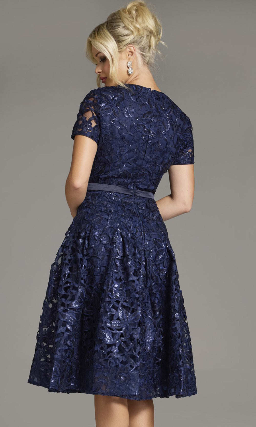 Jovani 39427 - Sequin Lace Tea-length A-Line Dress