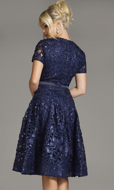 Jovani 39427 - Sequin Lace Tea-length A-Line Dress