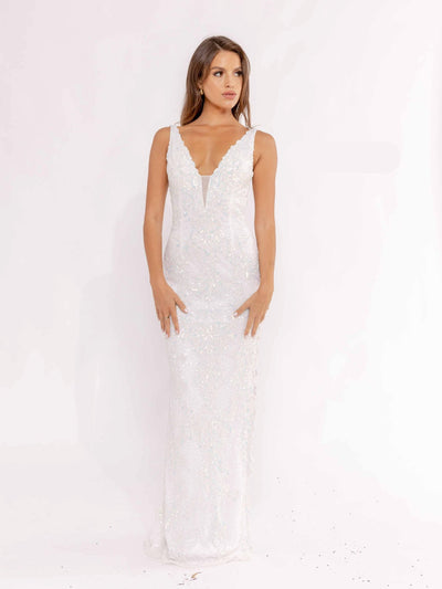 Prom Dresses  Fitted Beaded Sequins Long Prom Dress Ivory