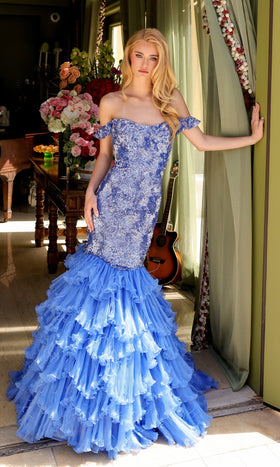 Ava Presley 39551 Long Mermaid Fitted Off-Shoulder Ruffled Formal Dress