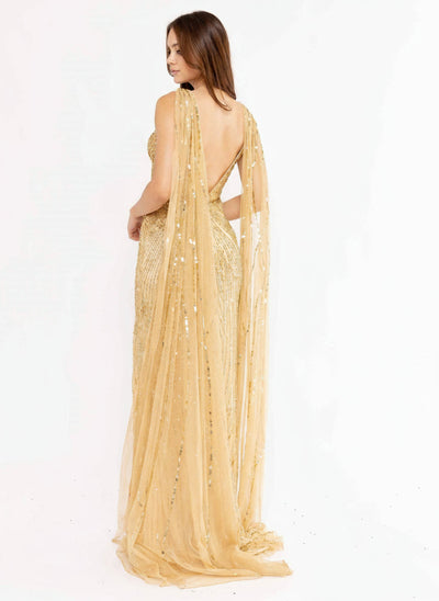 Primavera Couture 3971 Long Sequins Cape Prom Dress