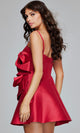 Ruffled Floral Satin Mini Dress in Black by Jovani