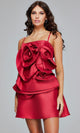 Ruffled Floral Satin Mini Dress in Black by Jovani