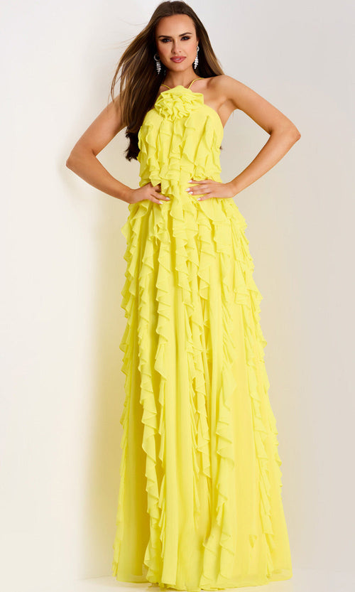 Jovani 39823 - Halter Chiffon Ruffle Evening Gown