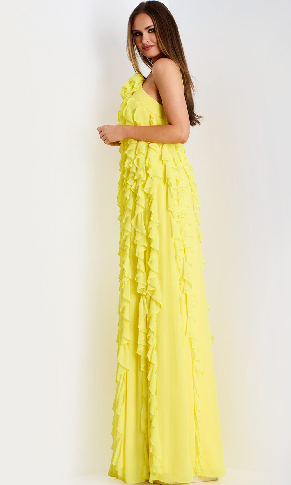 Jovani 39823 - Halter Chiffon Ruffle Evening Gown