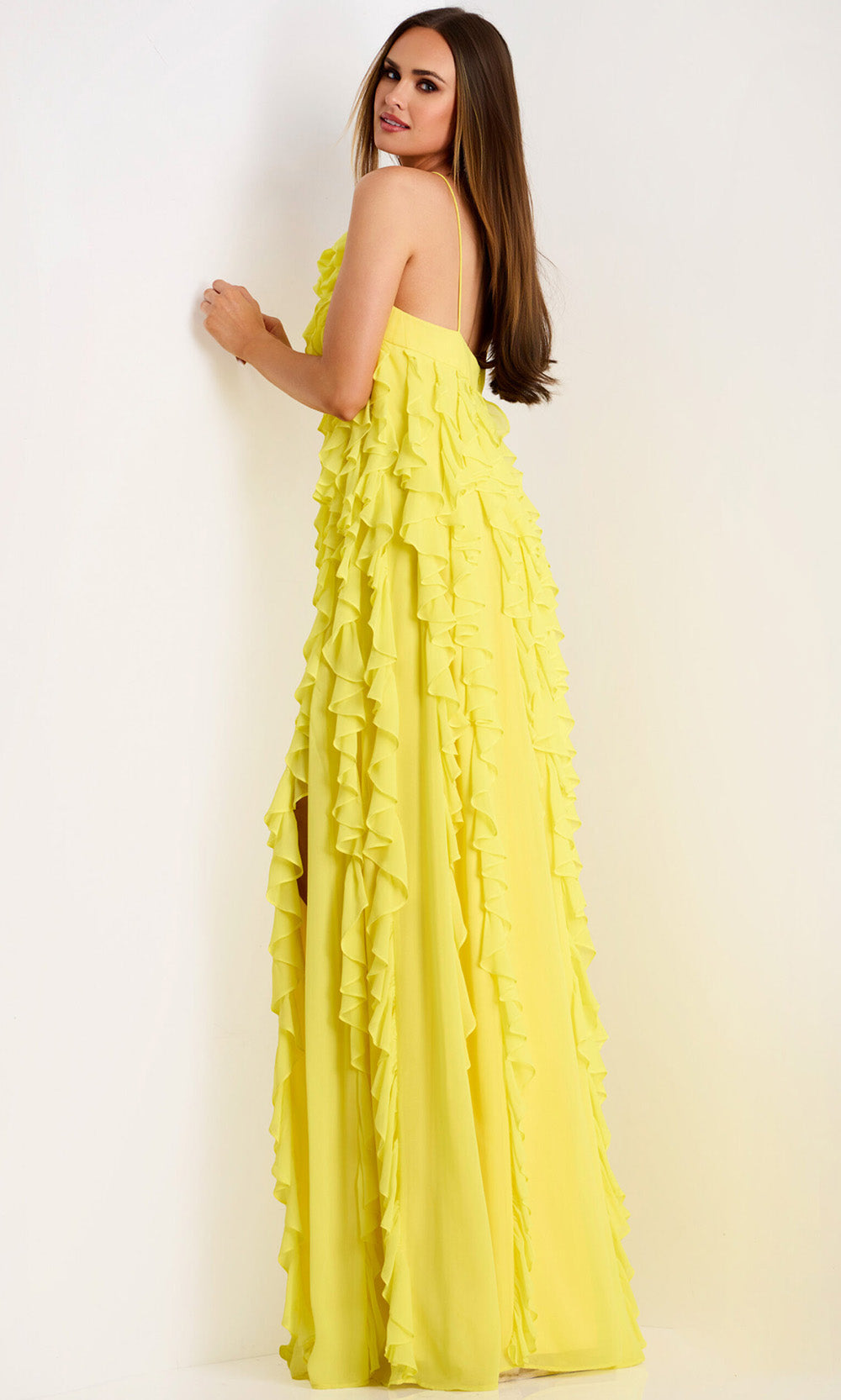 Jovani 39823 - Halter Chiffon Ruffle Evening Gown