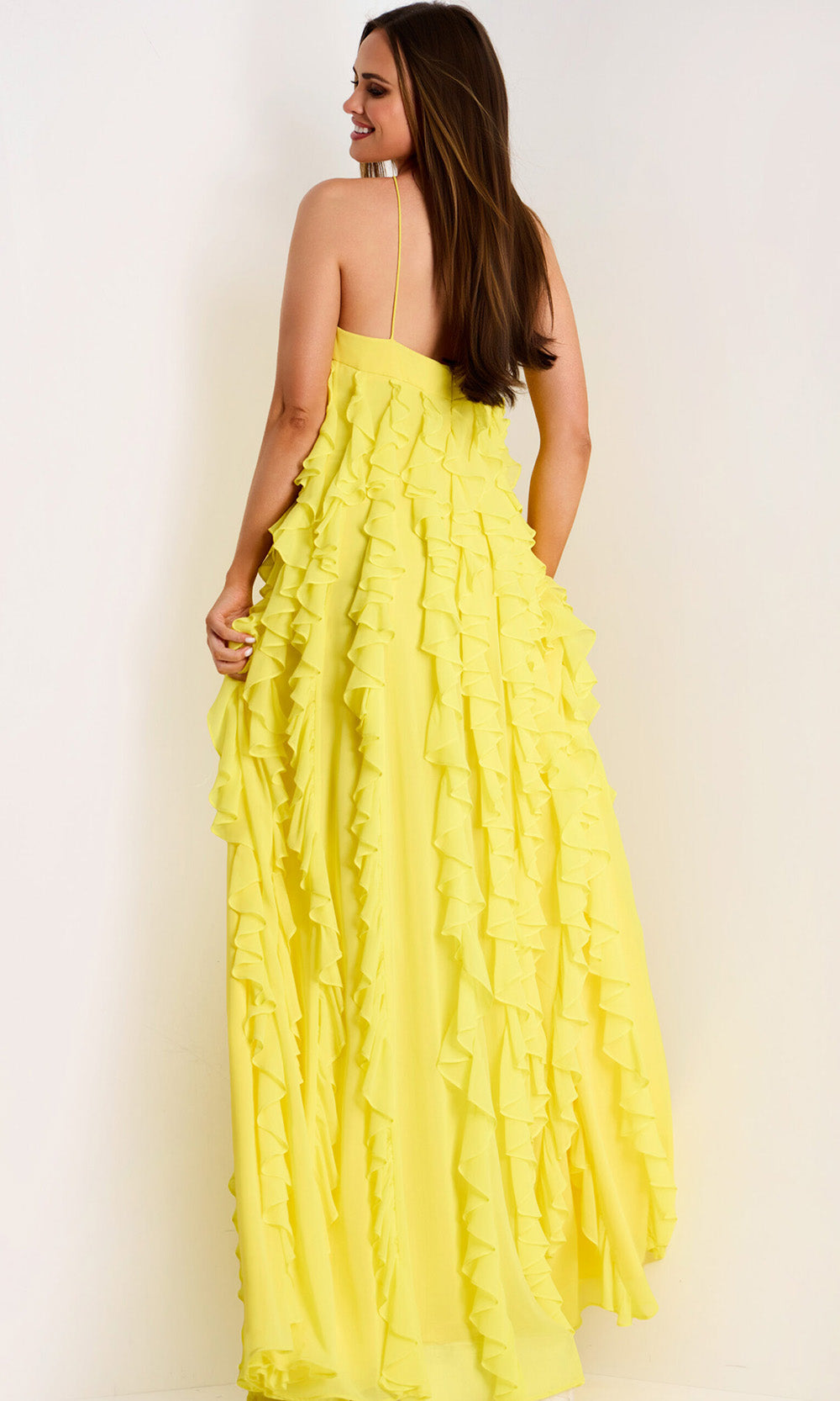 Jovani 39823 - Halter Chiffon Ruffle Evening Gown