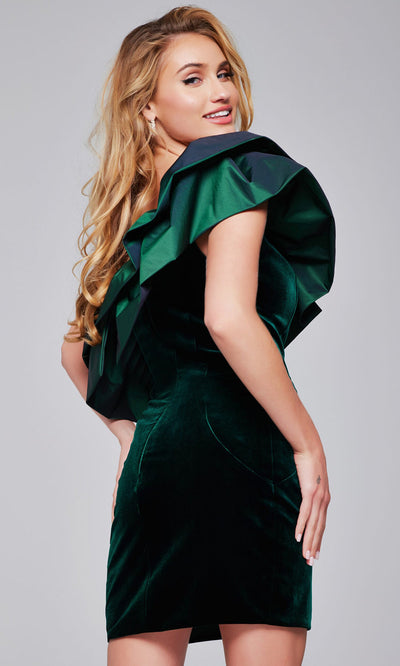 Velvet Ruffle One Shoulder Dress by Jovani 39888