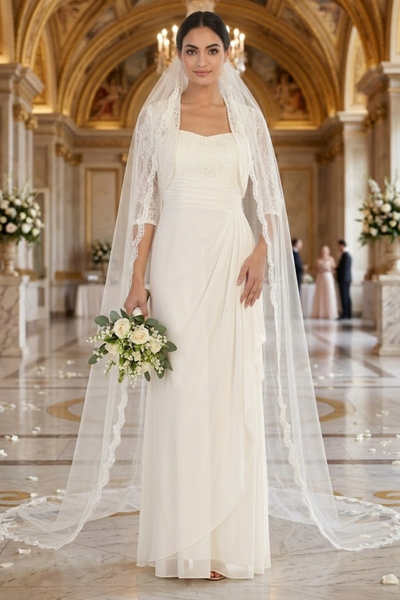 Eva USA 3094 Square Neck Pleated Long Bridal Gown