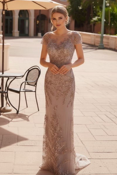 Nox Anabel MT110 Stunning Appliqué Short Sleeve Gown