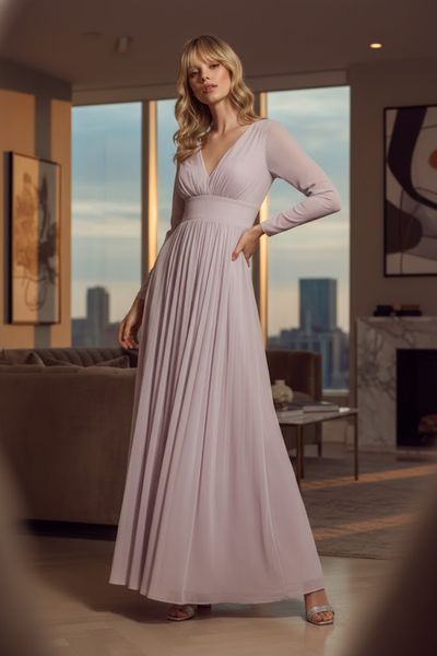 Mauve Bridesmaid Dresses-Inexpensive Lenovia 5234 Long Sleeve Sheer