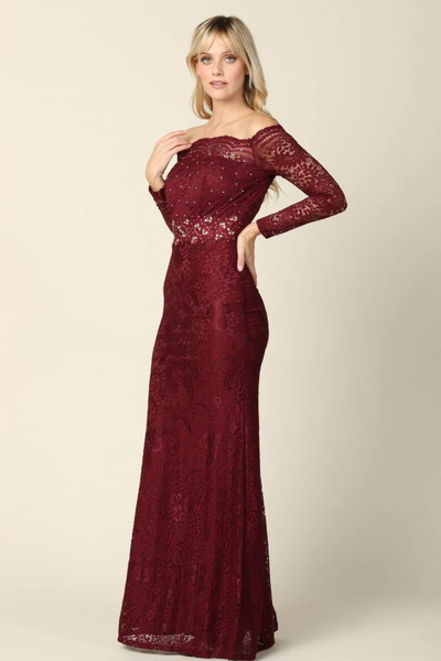 Eva USA 3287 Long Off-Shoulder Formal Lace Evening Party Dress