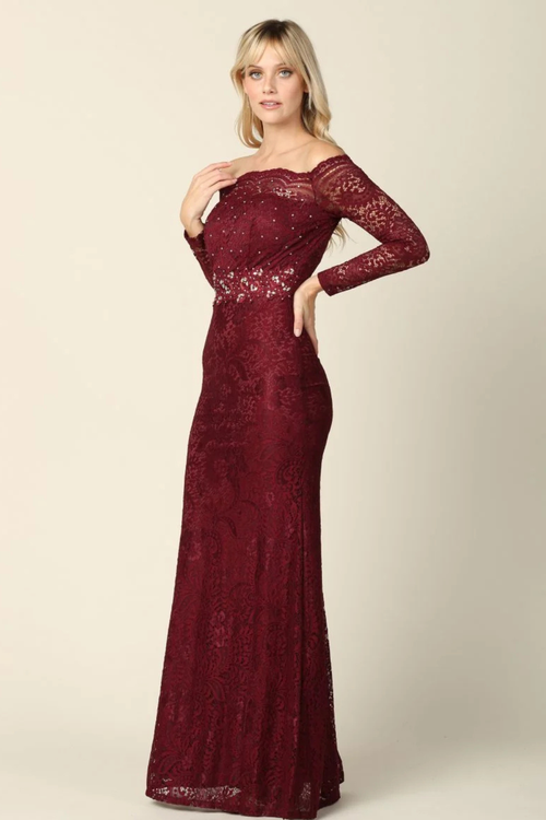 Eva USA 3287 Long Off-Shoulder Formal Lace Evening Party Dress