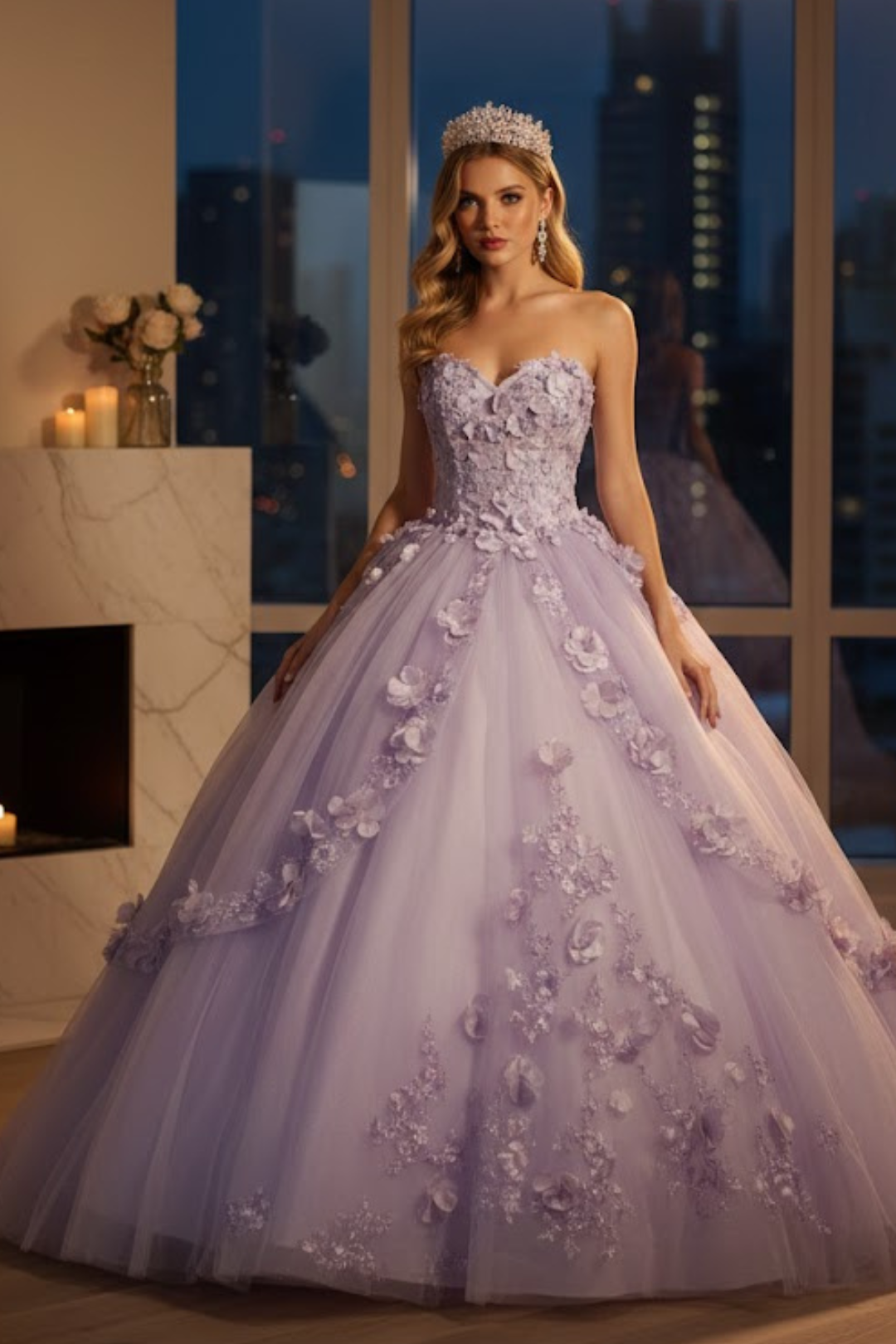 Strapless Sweetheart Floral Applique Ball Gown