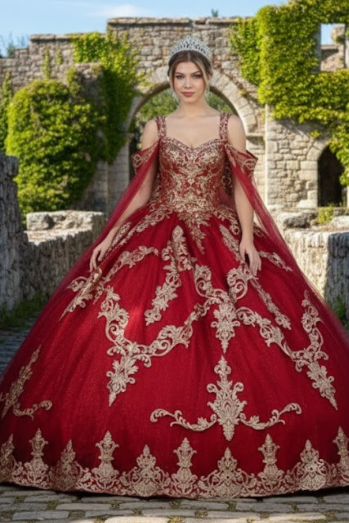Burgundy And Gold Quinceanera Dress | Ball Gown by LK210 Burgundy And Gold Quinceanera Dress | Ball Gown by LK210