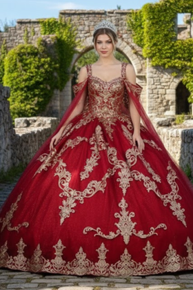 Layla K LK210 Quinceanera Gown with Cape Sleeve