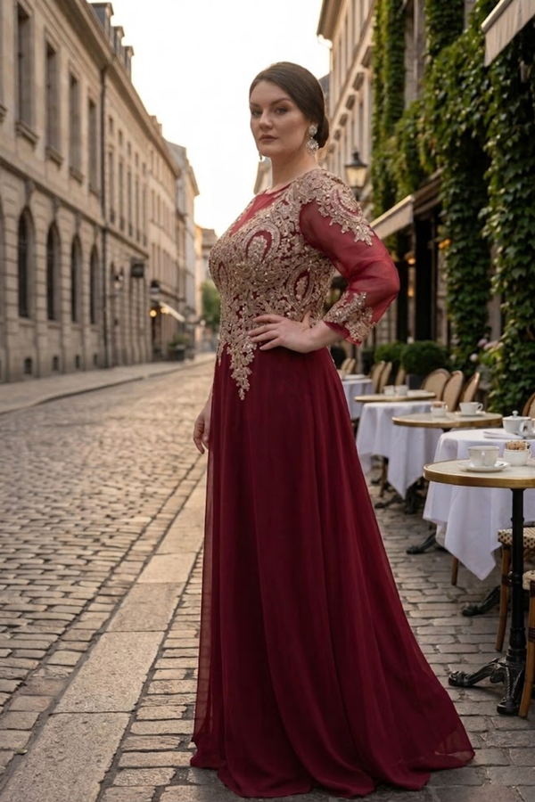 May Queen Burgundy/Gold Mother of the Bride Dress