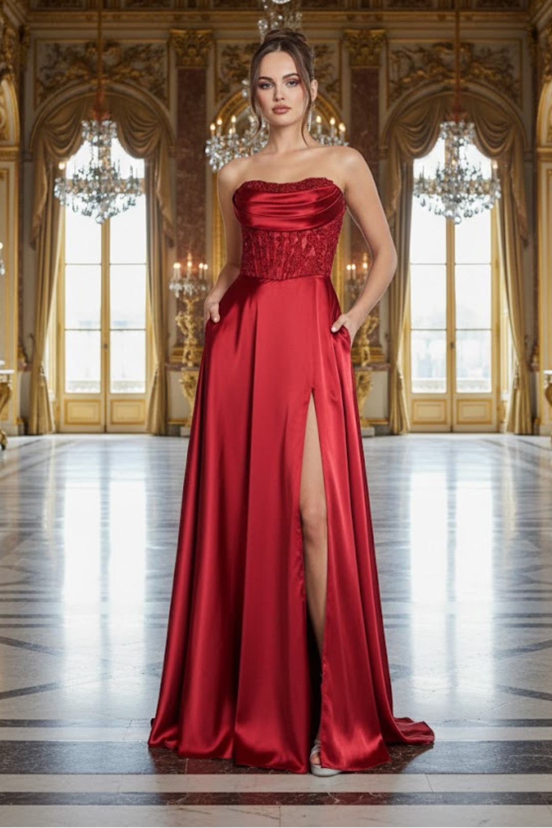 Adora Design 3254 Strapless Corset Pleated A-Line Formal Gown
