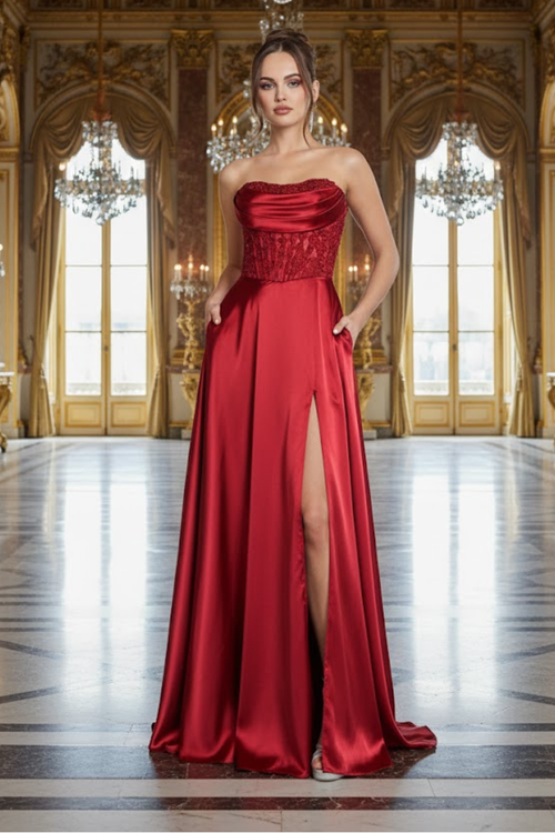 Adora Design 3254 Strapless Corset Pleated A-Line Formal Gown
