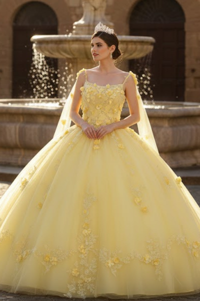 Quinceanera Dress Ball Gown Cape Sleeve 3D Floral and Plus Size
