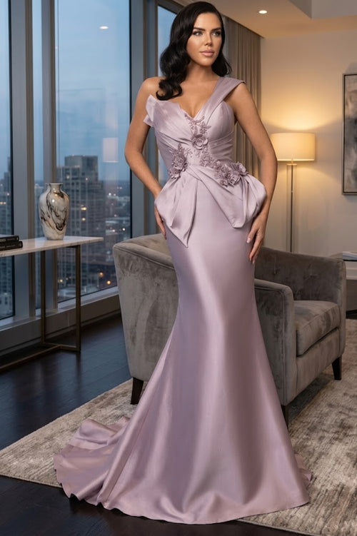 Terani Couture 2011M2160 Formal Prom Floral Applique Long Evening Stretch Mikado Dress