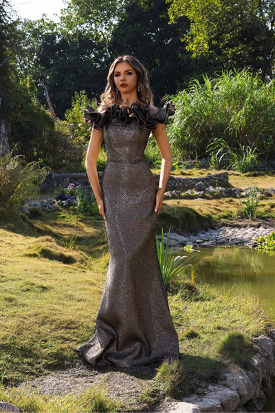 Formal Dresses Long Ruffle Metallic Formal Dress Copper