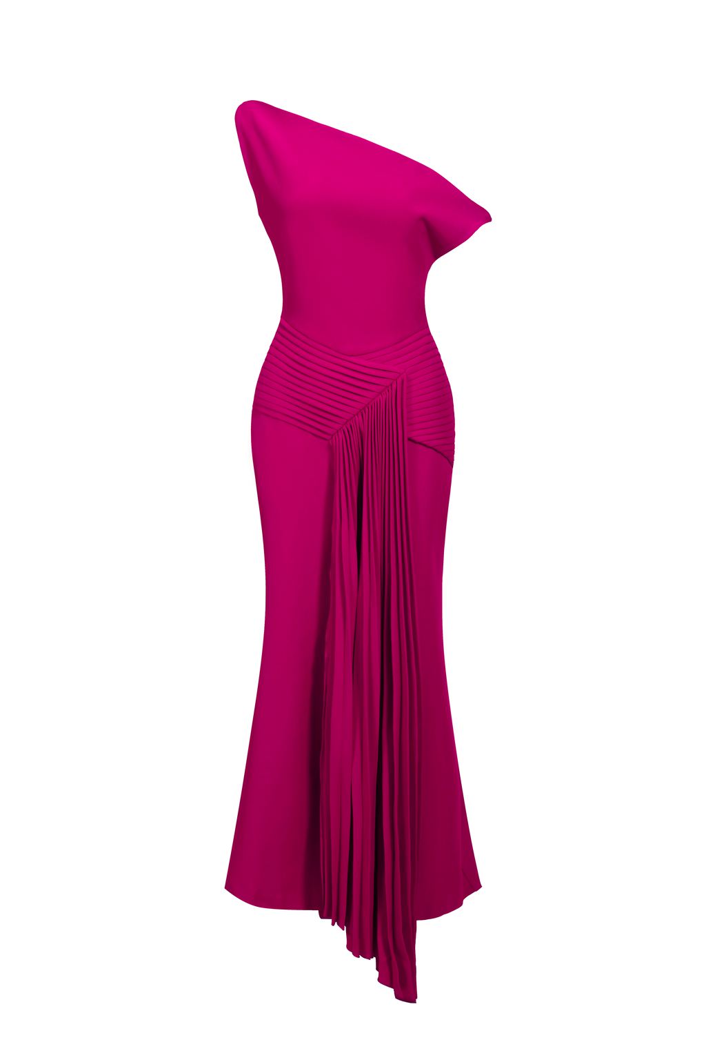 Bella Barnett Paulina Oblique Shoulder Sleeveless Folds Cocktail Party Midi Dress