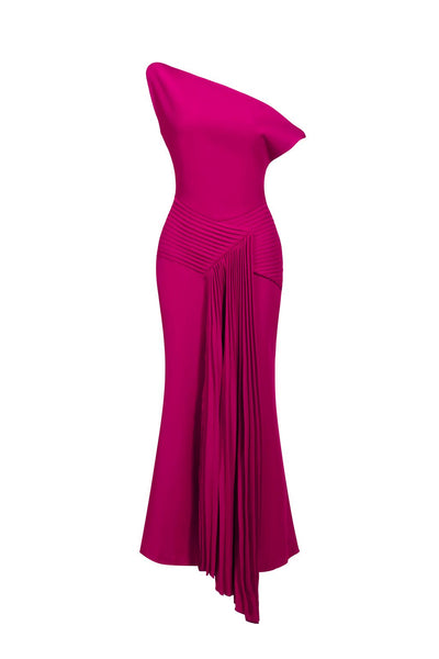 Bella Barnett Paulina Oblique Shoulder Sleeveless Folds Cocktail Party Midi Dress