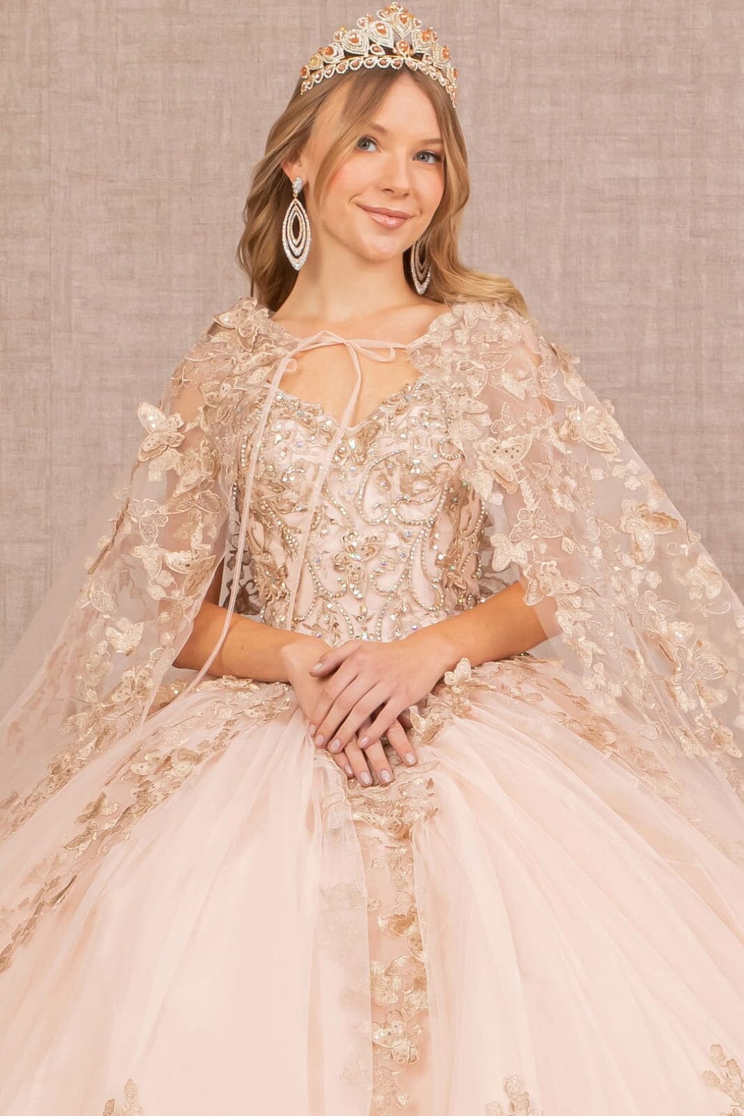 3D Butterfly Cape Ball Gown by Elizabeth K GL3104 - Quinceanera Dresses